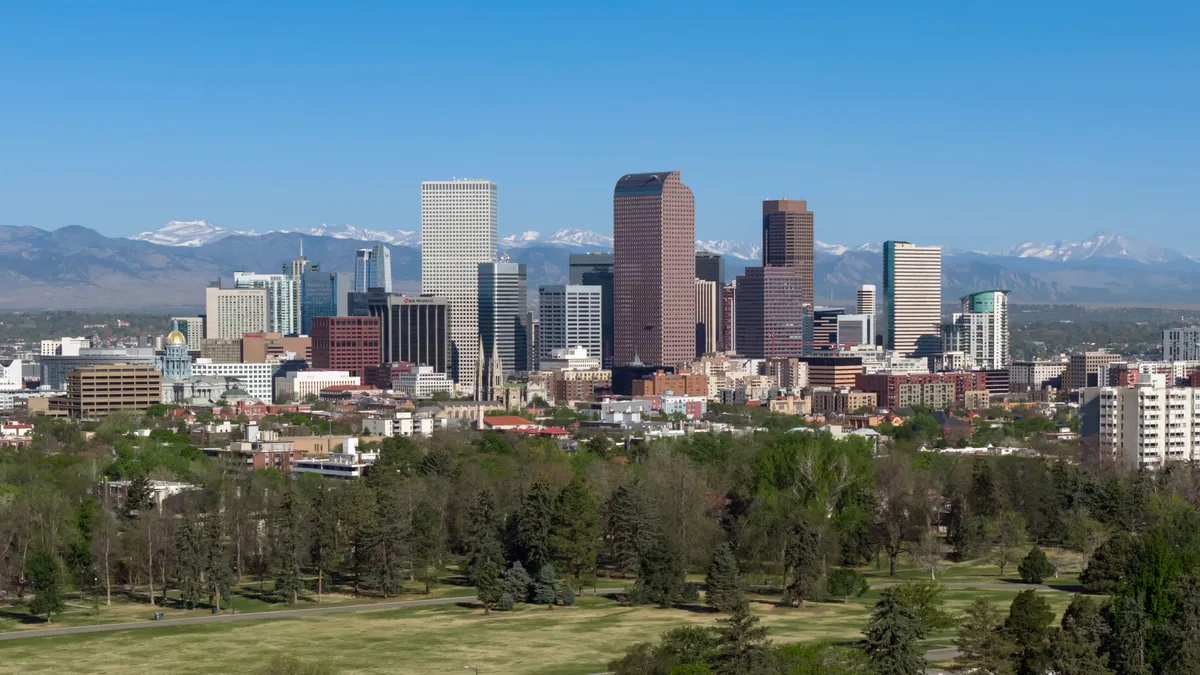 Denver skyline with mountains in the distance