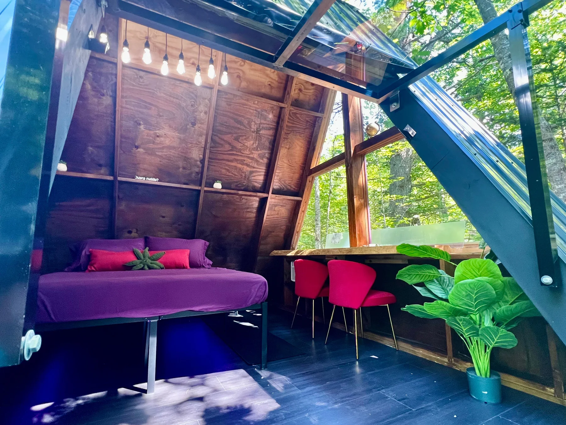 A-frame interior at the camp